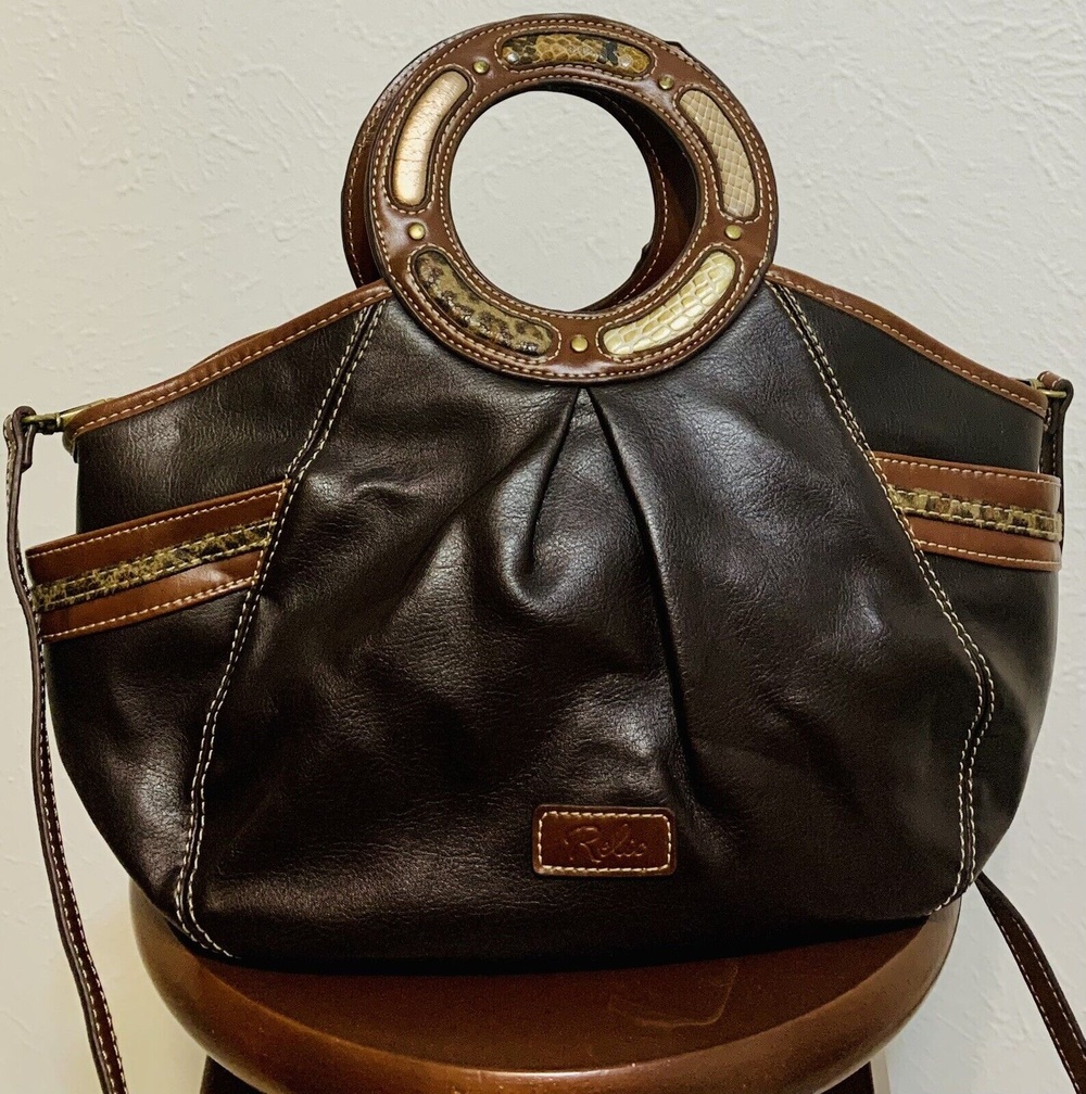 RELIC Animal Print Circular Black/Brown Hobo Crossbody Faux Leather Bag